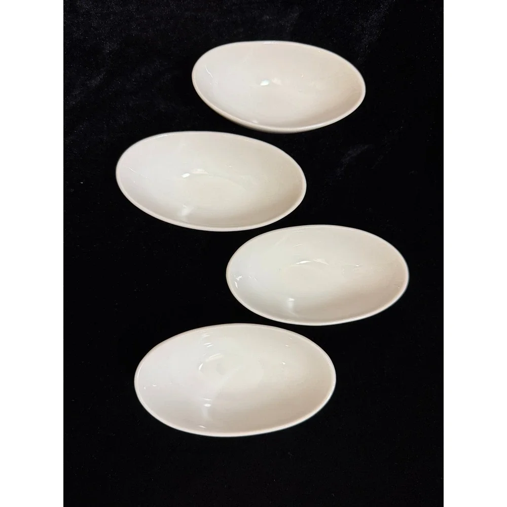 Crate & Barrel Mini Oval Sauce Dish Porcelain White Dipping Bowls Set of 4